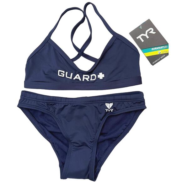 TYR Durafast Lite GUARD CrossCutFit 2pc Workout Bikini Swimsuit - Navy XXS $55 - Picture 1 of 7